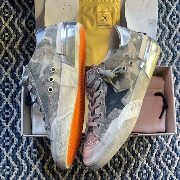 NIB Sz 38 Golden Goose Limited Edition Superstar Pen-Star Glitter, Camouflage - Picture 4 of 12